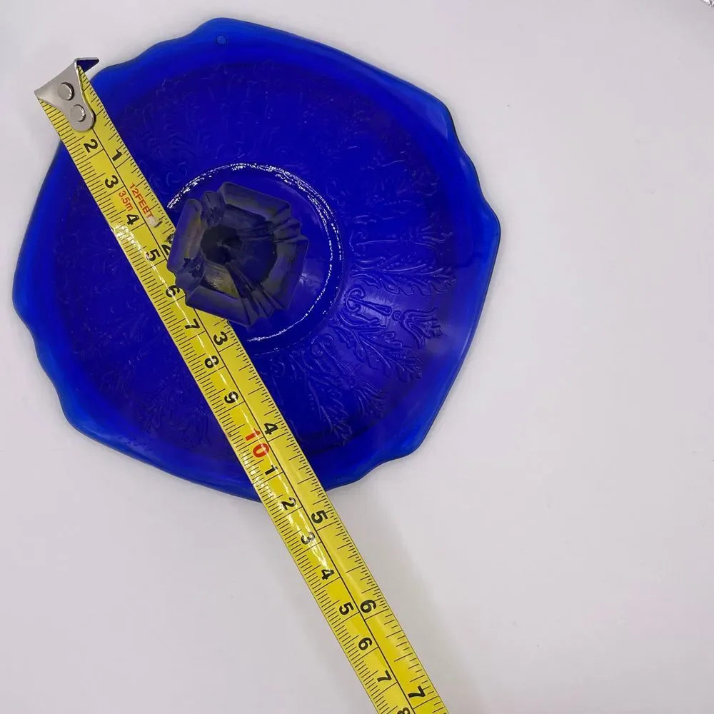 Vintage Cobalt‎ Blue Princess Pattern Depression Glass Candy Dish LID READ